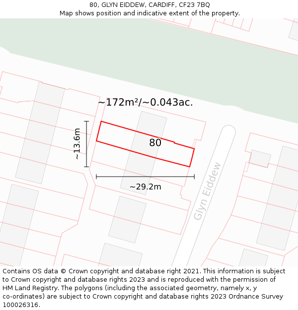 80, GLYN EIDDEW, CARDIFF, CF23 7BQ: Plot and title map