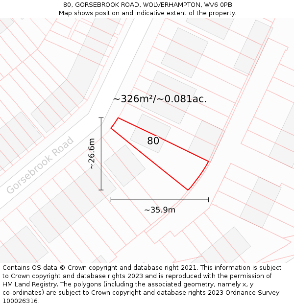 80, GORSEBROOK ROAD, WOLVERHAMPTON, WV6 0PB: Plot and title map