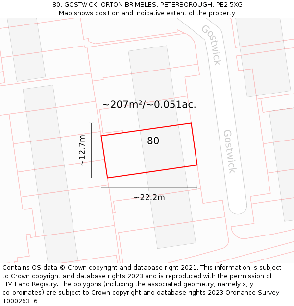 80, GOSTWICK, ORTON BRIMBLES, PETERBOROUGH, PE2 5XG: Plot and title map