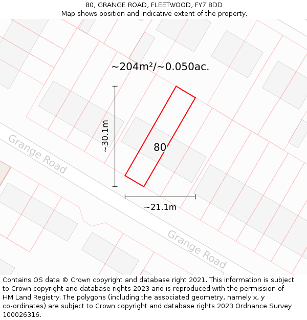 80, GRANGE ROAD, FLEETWOOD, FY7 8DD: Plot and title map