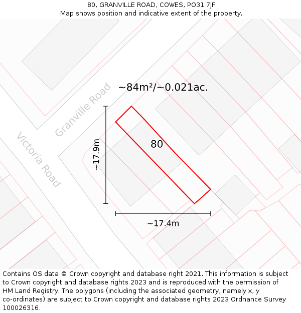 80, GRANVILLE ROAD, COWES, PO31 7JF: Plot and title map
