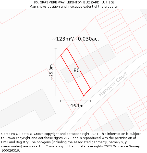 80, GRASMERE WAY, LEIGHTON BUZZARD, LU7 2QJ: Plot and title map