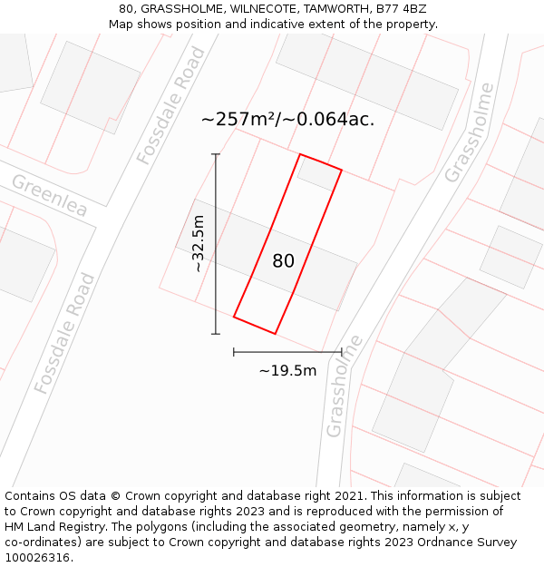 80, GRASSHOLME, WILNECOTE, TAMWORTH, B77 4BZ: Plot and title map