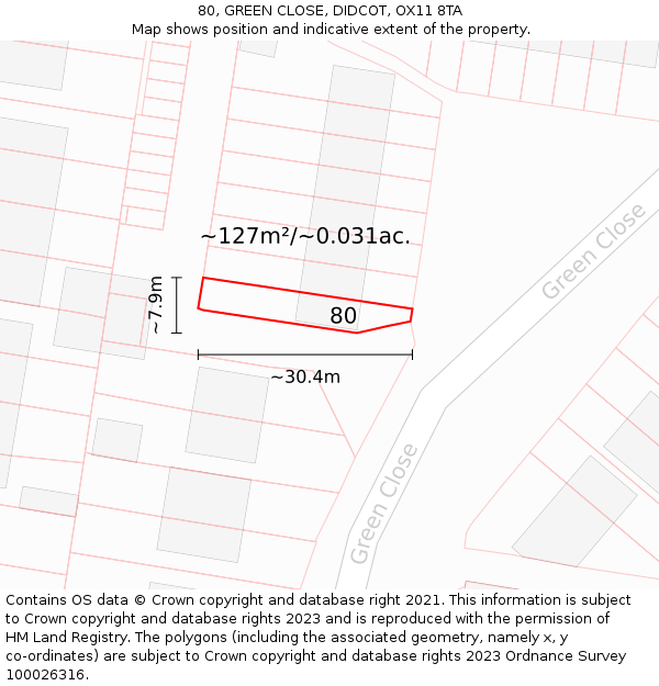 80, GREEN CLOSE, DIDCOT, OX11 8TA: Plot and title map