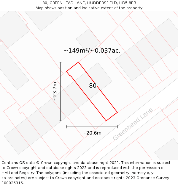 80, GREENHEAD LANE, HUDDERSFIELD, HD5 8EB: Plot and title map