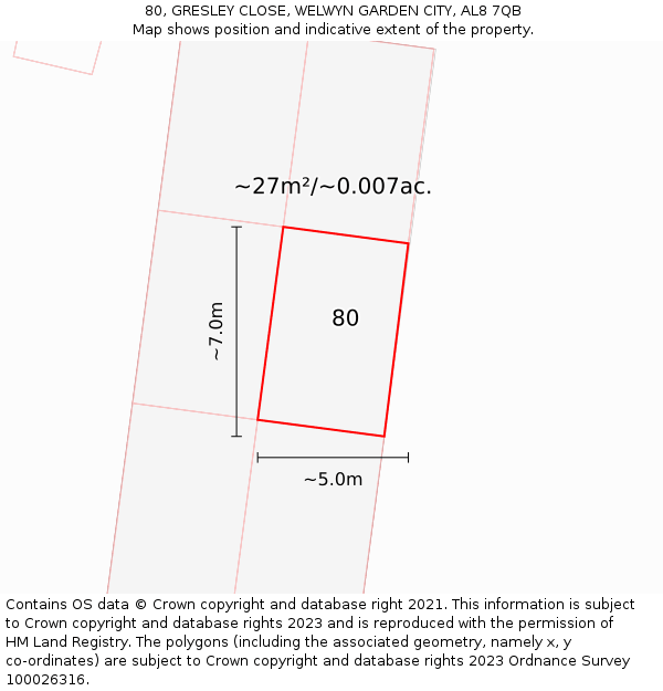 80, GRESLEY CLOSE, WELWYN GARDEN CITY, AL8 7QB: Plot and title map