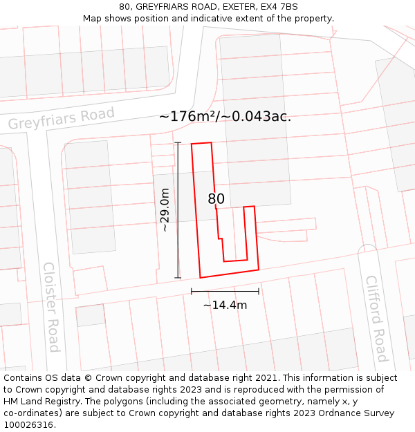 80, GREYFRIARS ROAD, EXETER, EX4 7BS: Plot and title map