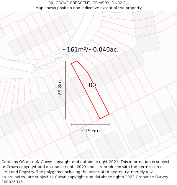 80, GROVE CRESCENT, GRIMSBY, DN32 8JU: Plot and title map