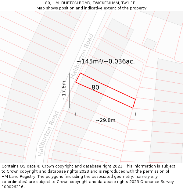 80, HALIBURTON ROAD, TWICKENHAM, TW1 1PH: Plot and title map