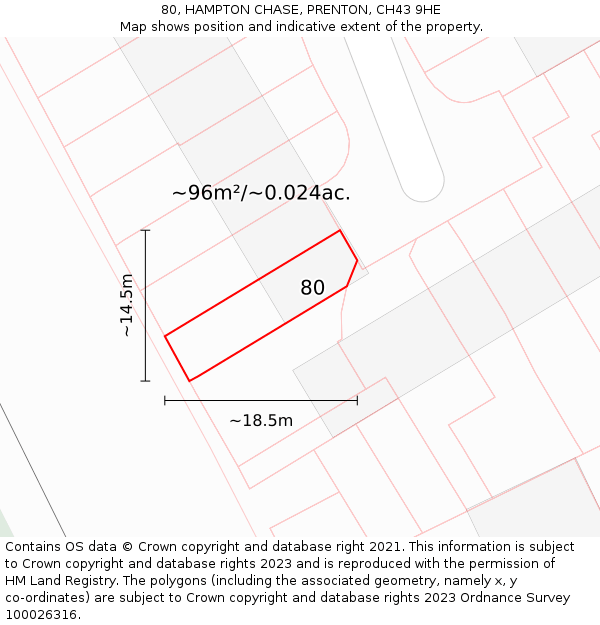 80, HAMPTON CHASE, PRENTON, CH43 9HE: Plot and title map