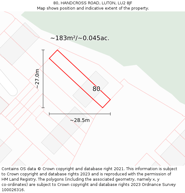 80, HANDCROSS ROAD, LUTON, LU2 8JF: Plot and title map