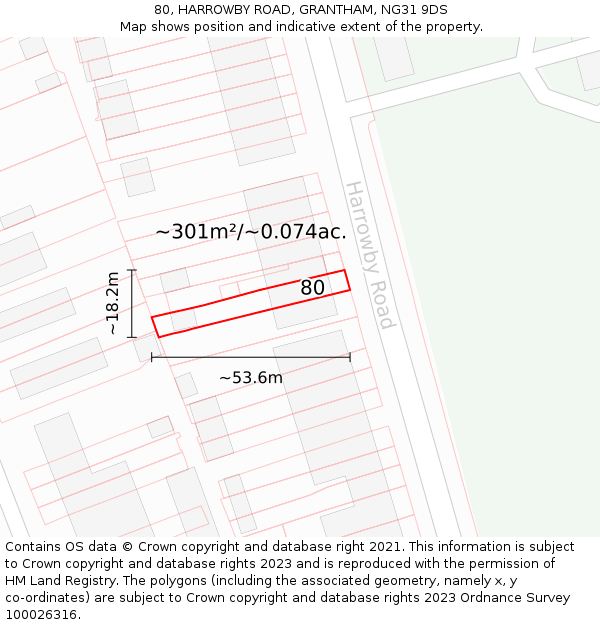 80, HARROWBY ROAD, GRANTHAM, NG31 9DS: Plot and title map