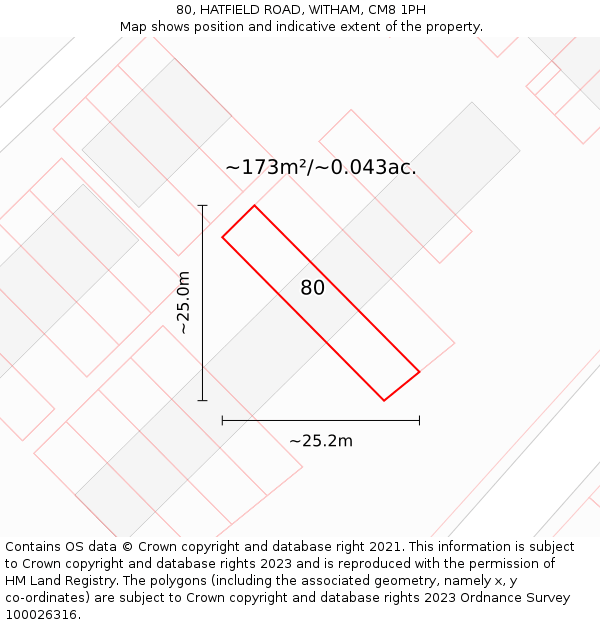 80, HATFIELD ROAD, WITHAM, CM8 1PH: Plot and title map
