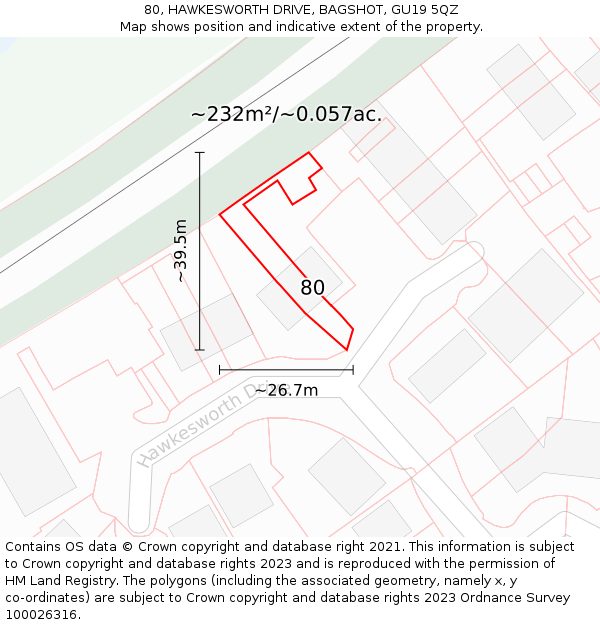 80, HAWKESWORTH DRIVE, BAGSHOT, GU19 5QZ: Plot and title map