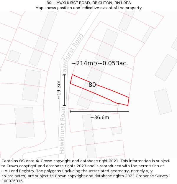 80, HAWKHURST ROAD, BRIGHTON, BN1 9EA: Plot and title map