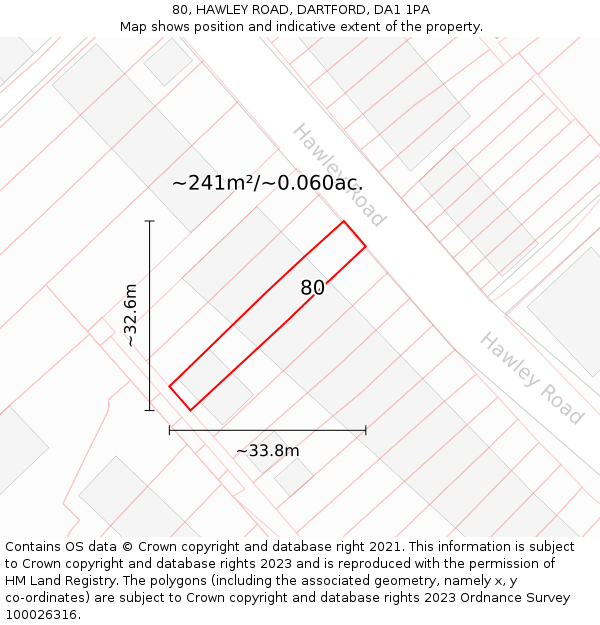 80, HAWLEY ROAD, DARTFORD, DA1 1PA: Plot and title map