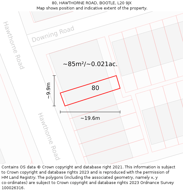 80, HAWTHORNE ROAD, BOOTLE, L20 9JX: Plot and title map