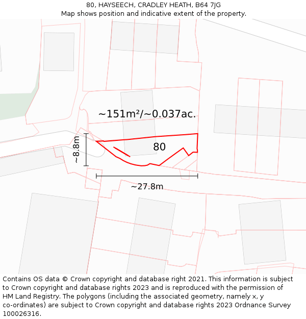 80, HAYSEECH, CRADLEY HEATH, B64 7JG: Plot and title map