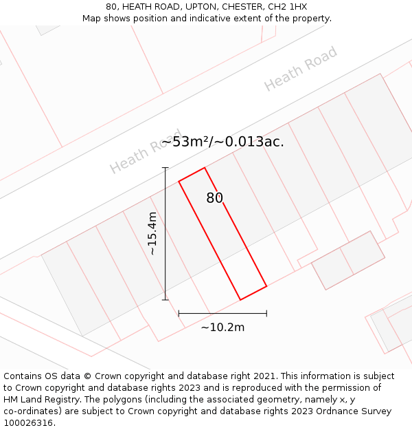 80, HEATH ROAD, UPTON, CHESTER, CH2 1HX: Plot and title map