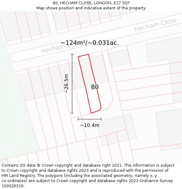 80, HECHAM CLOSE, LONDON, E17 5QT: Plot and title map