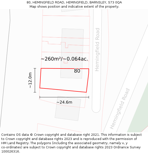 80, HEMINGFIELD ROAD, HEMINGFIELD, BARNSLEY, S73 0QA: Plot and title map