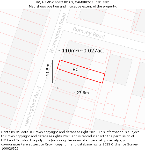 80, HEMINGFORD ROAD, CAMBRIDGE, CB1 3BZ: Plot and title map