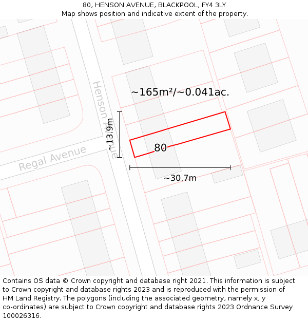 80, HENSON AVENUE, BLACKPOOL, FY4 3LY: Plot and title map