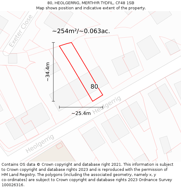 80, HEOLGERRIG, MERTHYR TYDFIL, CF48 1SB: Plot and title map