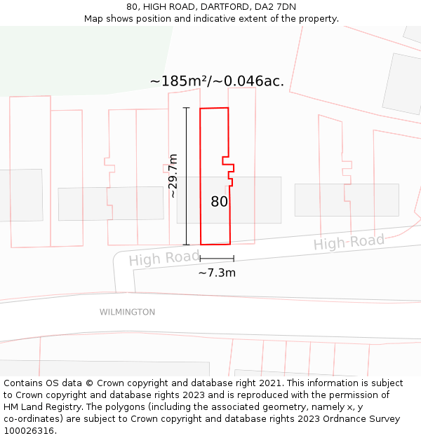 80, HIGH ROAD, DARTFORD, DA2 7DN: Plot and title map