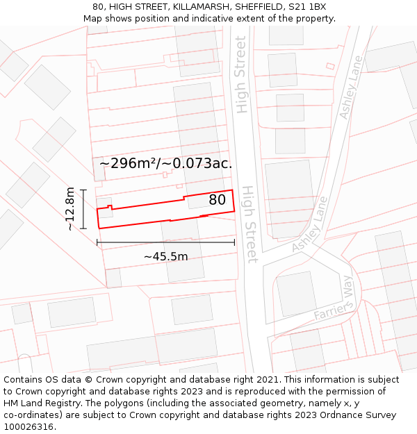 80, HIGH STREET, KILLAMARSH, SHEFFIELD, S21 1BX: Plot and title map