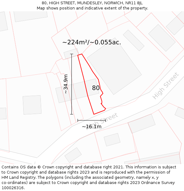 80, HIGH STREET, MUNDESLEY, NORWICH, NR11 8JL: Plot and title map