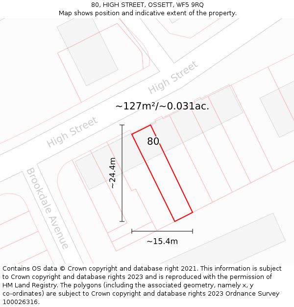 80, HIGH STREET, OSSETT, WF5 9RQ: Plot and title map