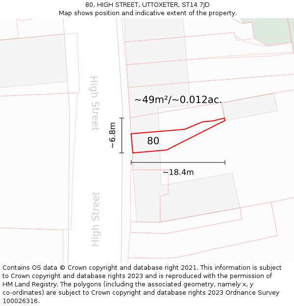 80, HIGH STREET, UTTOXETER, ST14 7JD: Plot and title map