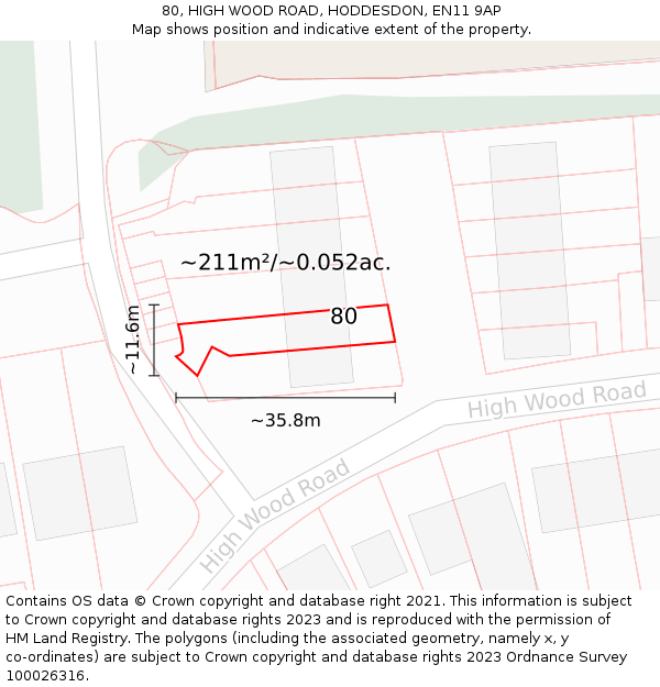 80, HIGH WOOD ROAD, HODDESDON, EN11 9AP: Plot and title map