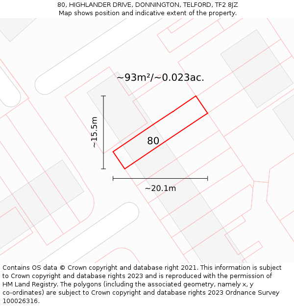 80, HIGHLANDER DRIVE, DONNINGTON, TELFORD, TF2 8JZ: Plot and title map