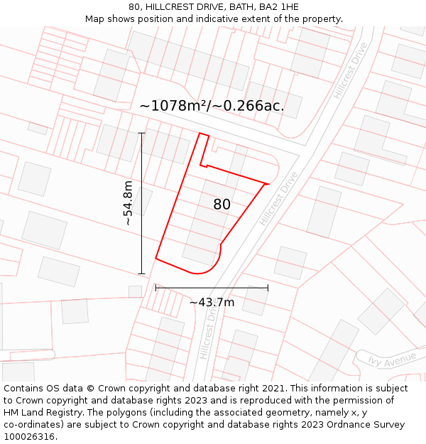 80, HILLCREST DRIVE, BATH, BA2 1HE: Plot and title map