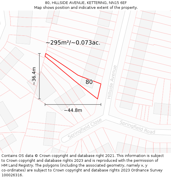 80, HILLSIDE AVENUE, KETTERING, NN15 6EF: Plot and title map