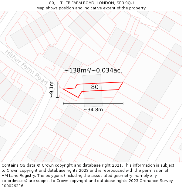 80, HITHER FARM ROAD, LONDON, SE3 9QU: Plot and title map