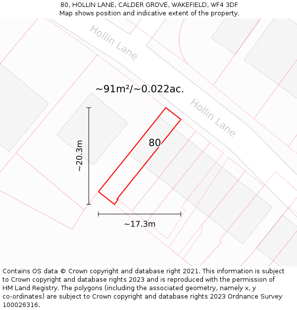 80, HOLLIN LANE, CALDER GROVE, WAKEFIELD, WF4 3DF: Plot and title map