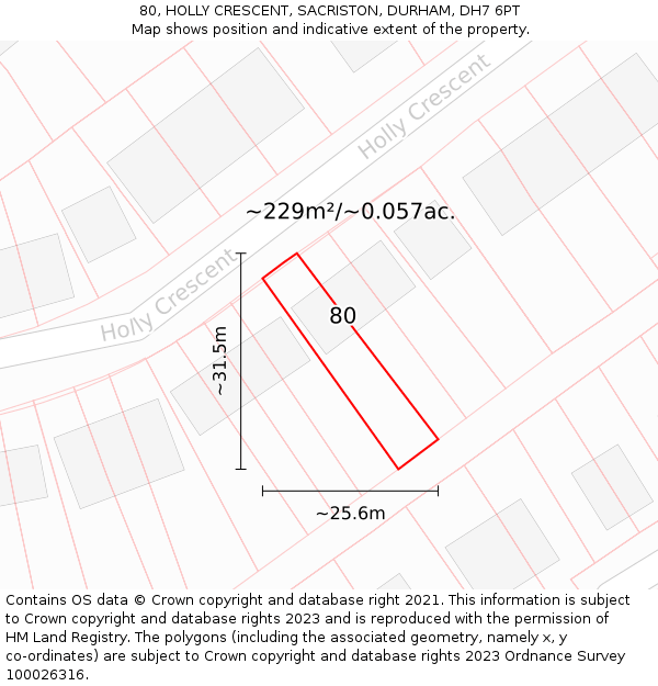 80, HOLLY CRESCENT, SACRISTON, DURHAM, DH7 6PT: Plot and title map