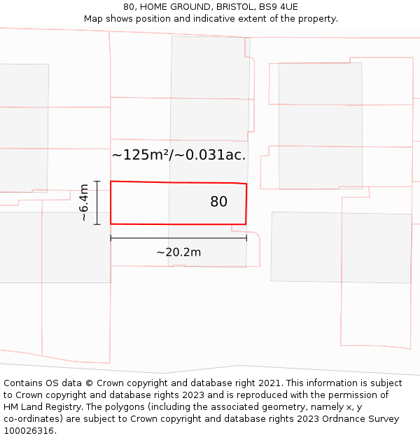 80, HOME GROUND, BRISTOL, BS9 4UE: Plot and title map