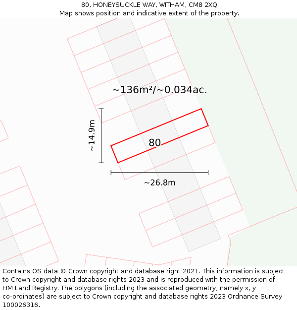 80, HONEYSUCKLE WAY, WITHAM, CM8 2XQ: Plot and title map