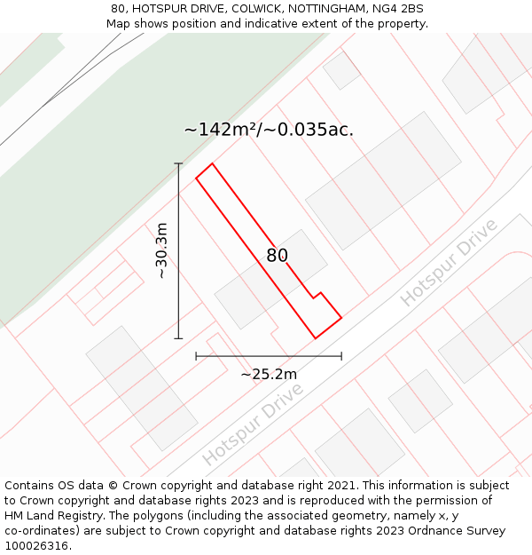 80, HOTSPUR DRIVE, COLWICK, NOTTINGHAM, NG4 2BS: Plot and title map