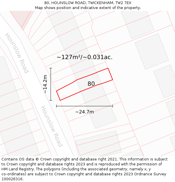 80, HOUNSLOW ROAD, TWICKENHAM, TW2 7EX: Plot and title map