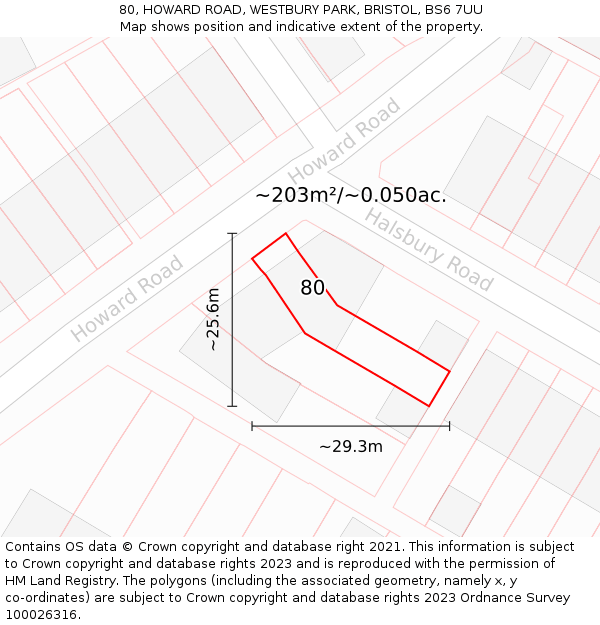 80, HOWARD ROAD, WESTBURY PARK, BRISTOL, BS6 7UU: Plot and title map