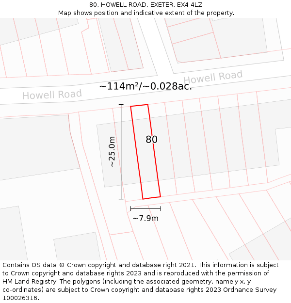80, HOWELL ROAD, EXETER, EX4 4LZ: Plot and title map