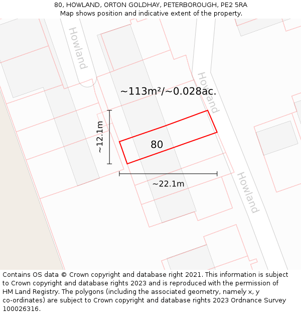 80, HOWLAND, ORTON GOLDHAY, PETERBOROUGH, PE2 5RA: Plot and title map