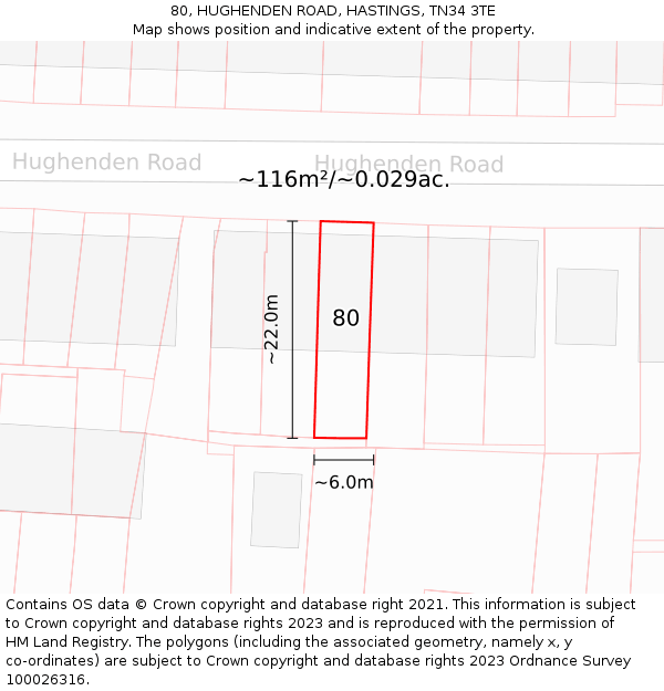 80, HUGHENDEN ROAD, HASTINGS, TN34 3TE: Plot and title map