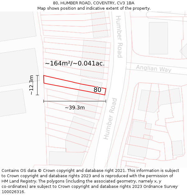 80, HUMBER ROAD, COVENTRY, CV3 1BA: Plot and title map