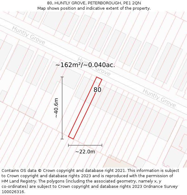 80, HUNTLY GROVE, PETERBOROUGH, PE1 2QN: Plot and title map